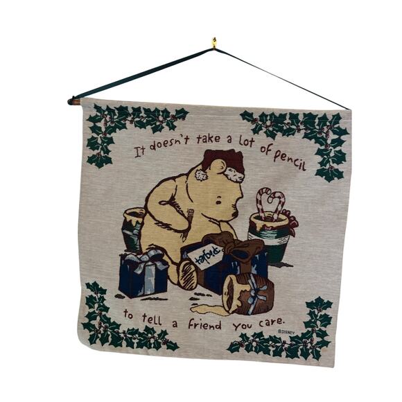 Vintage Disney Winnie The Pooh Wall Hanging Tapestry Christmas Wrapping Present - Picture 1 of 7